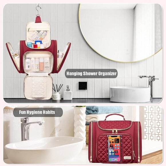 Travel Toiletry Bag Women Water-Resistant Hanging Shower Cosmetic Organizer - Picture 8 of 8